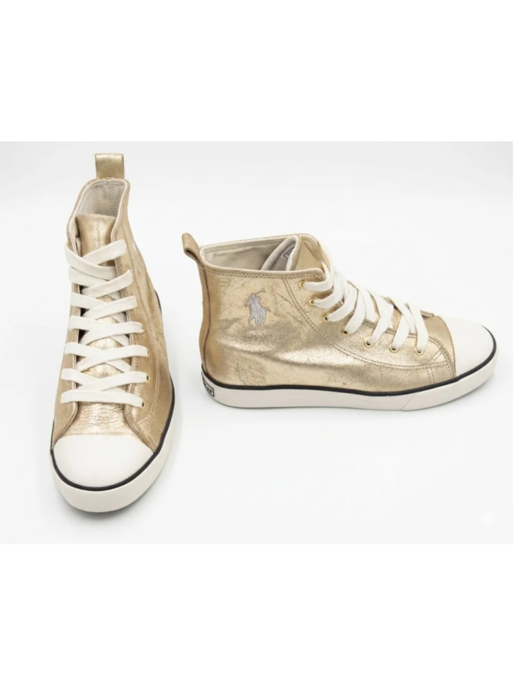 Polo Ralph Lauren Metallic Gold Sparkle Canvas High Top Sneaker - Women's Size 7